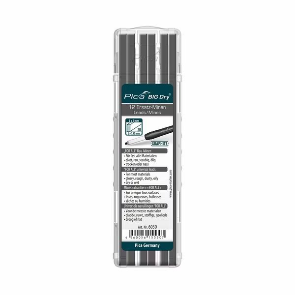 Big Dry Universal Water Soluble Refill Leads, Graphite, 12PK, Pica, Mfr#: 6030/SB